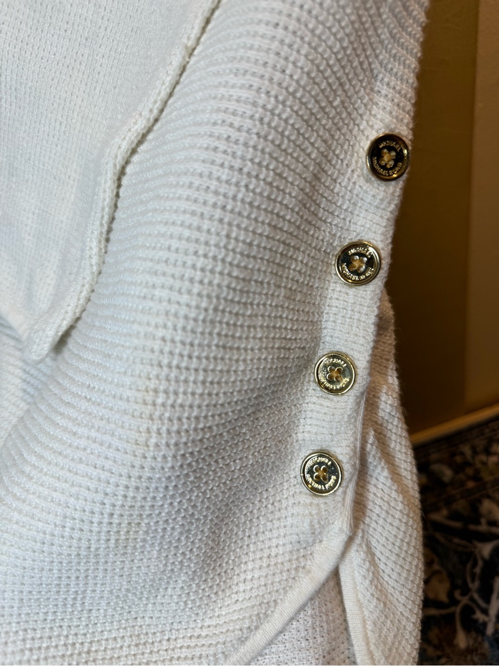 MICHAEL Michael Kors Cream Scoop-Neck Button-Hem Sweater - Picture 3 of 11